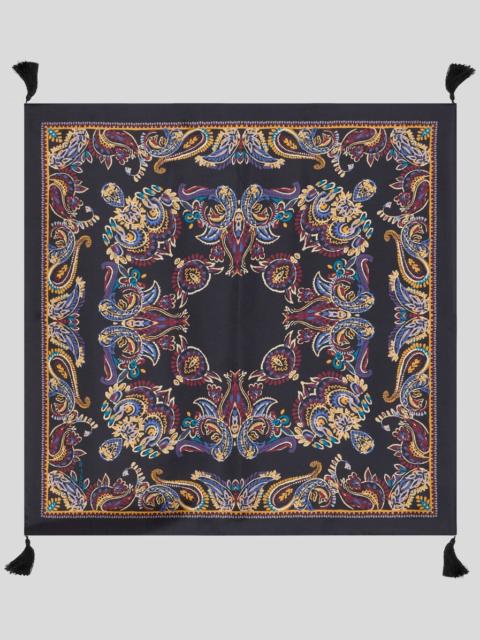 SILK SCARF WITH TASSELS AND PAISLEY FOLIAGE MOTIF