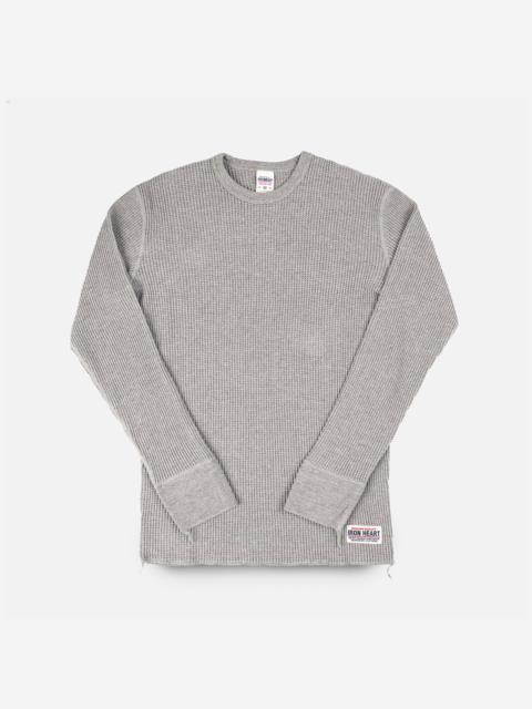 WAFFLE KNIT LONG SLEEVED CREW NECK THERMAL TOP - GREY