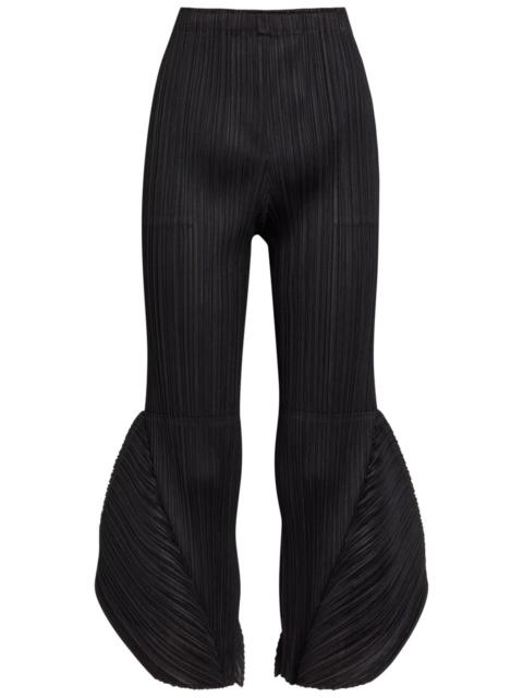 Pleats Please Issey Miyake Pleated Flared-leg Woven Cropped Trousers