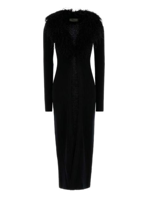 feather-trimmed wool coat