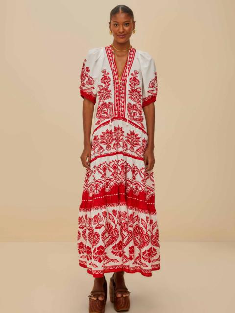 Off-White Boho Garden Short Sleeve Midi Dress