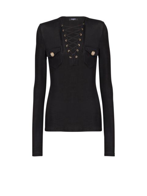 Long-sleeved lace-up top