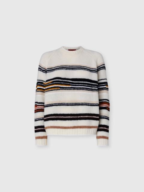 Crew Neck Striped Sweater in Wool, Mohair and Alpaca