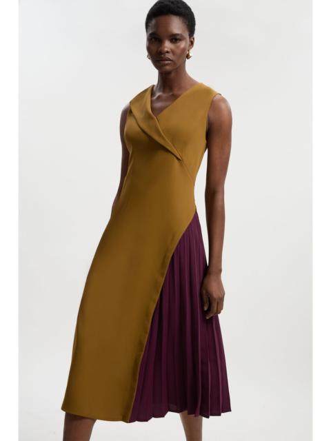Soft Tailored Colour Block Pleated Side Sleeveless Midi Dress