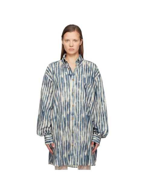 Beige & Blue Cotton Poplin Oversized Shirt