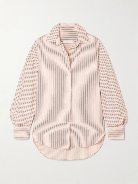 En Vau Embroidered Striped Organic Cotton-blend Shirt
