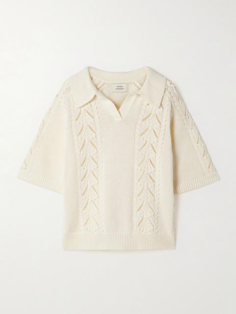 Kina cable and pointelle-knit cotton polo shirt Ivory