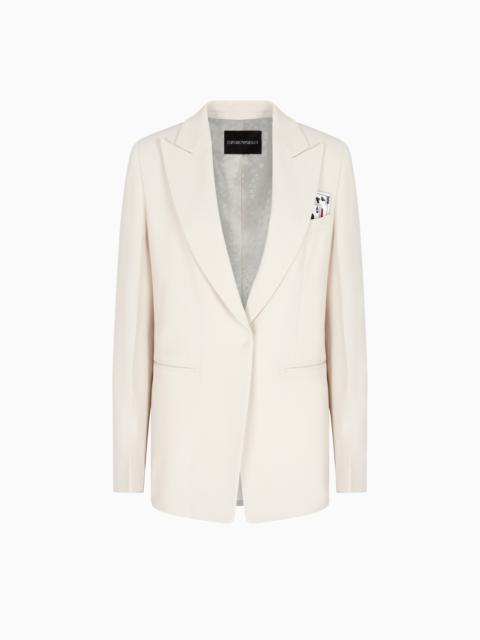 SINGLE-BREASTED BLAZER IN ENVERS SATIN WITH JEU DE CARTES DETAIL