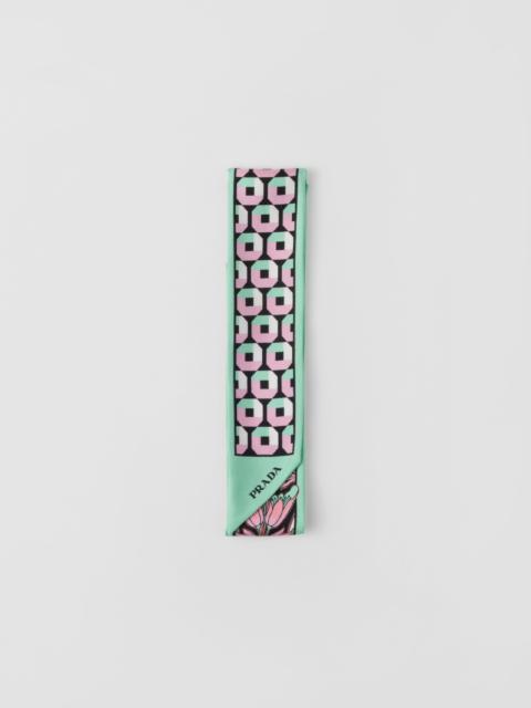 Printed silk twill skinny scarf