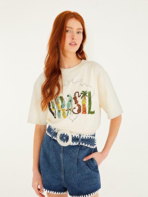 Denim Crochet Embroidery Belted Shorts