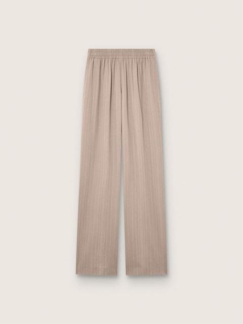 Women's pants in gray wool blend with pinstripe motif and elasticated waist