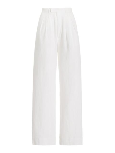 Louis Pleated Linen Straight-Leg Pants ivory