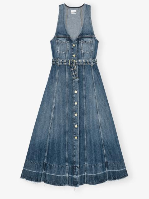 BLUE LIGHT DENIM BELT MIDI DRESS