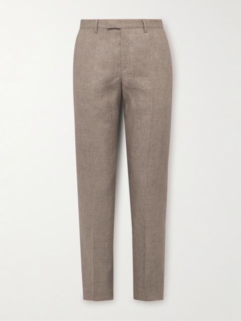 Slim-Fit Tapered Linen Trousers Brown