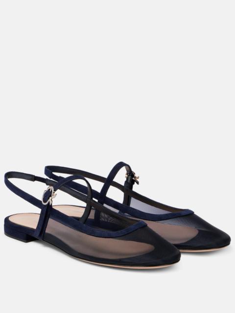 Leather-trimmed organza ballet flats