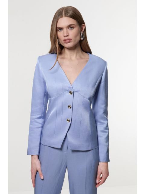 Premium Viscose Linen Tailored Darted Single Breasted Jacket