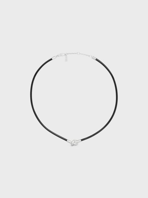 Knot Necklace in Calfskin and Brass with Rhodium Finish