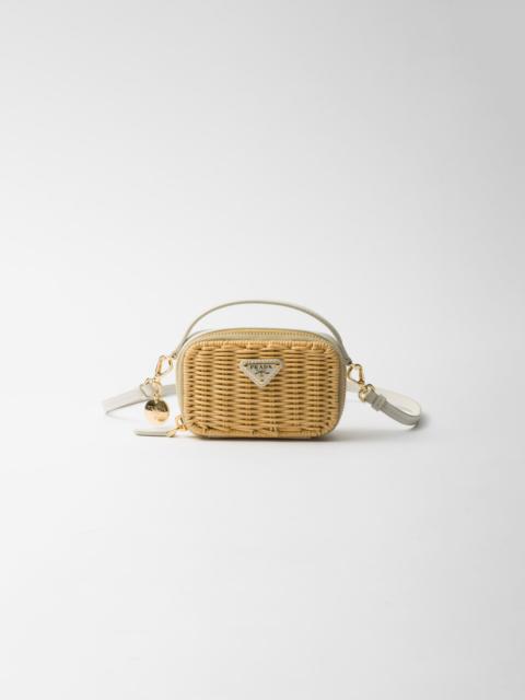 Wicker and leather mini-pouch