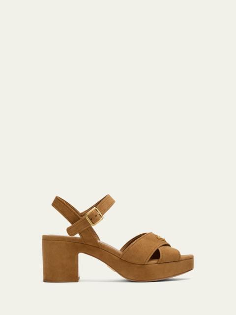 Triangle Suede Platform Sandals