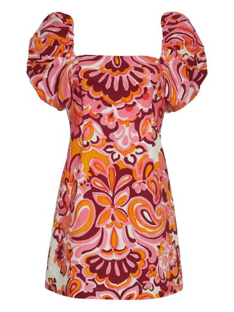 Kelly puff-sleeve paisley-print mini dress