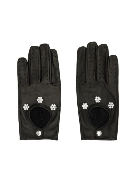 Black Floral Studded Appliqué Driving Gloves