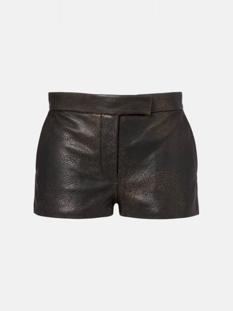 Low-rise leather micro shorts