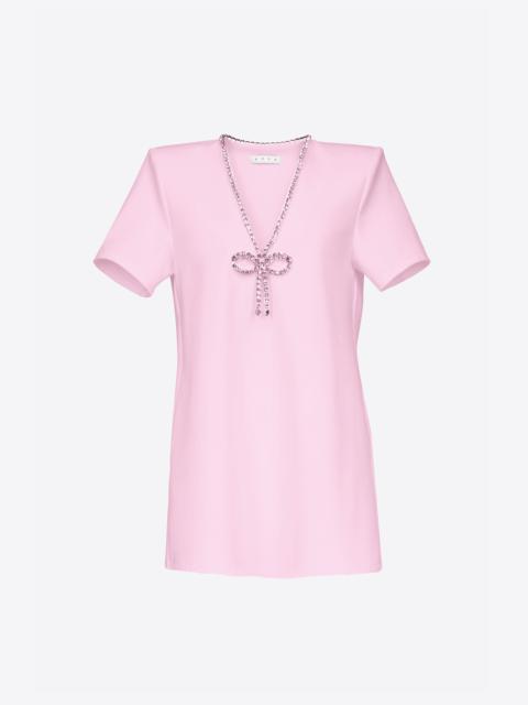 CRYSTAL BOW V-NECK T-SHIRT DRESS