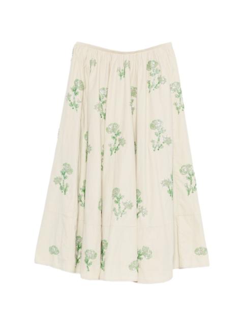 floral A-line midi skirt