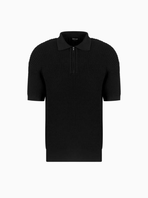 SHORT-SLEEVED POLO SHIRT IN A RIBBED VISCOSE BLEND