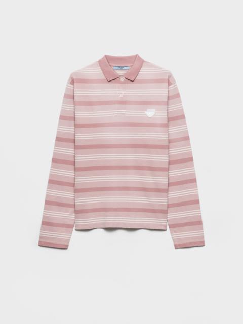 Long-sleeved striped piqué polo shirt