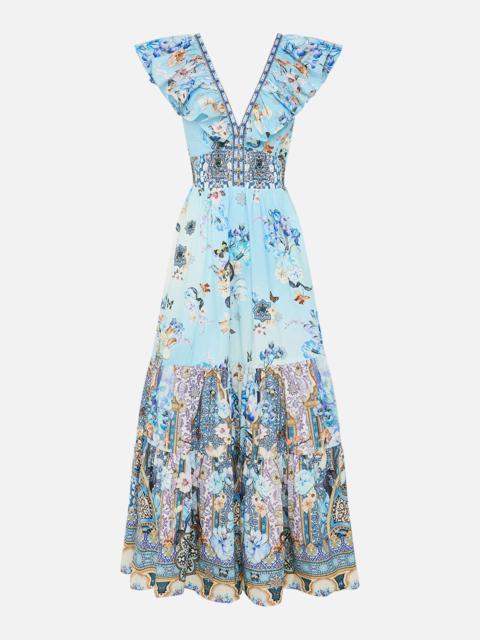 TIERED DRESS WITH NECK FRILL