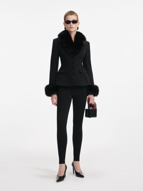 Black Tailored Boucle Fur Jacket