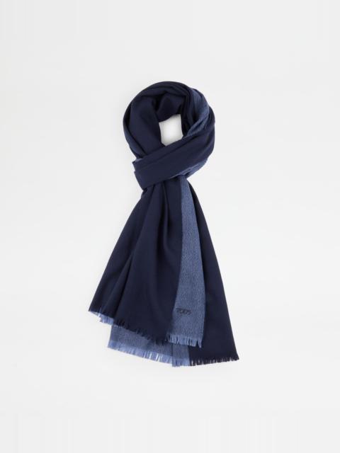 CASHMERE BLEND GAUZED SCARF - BLUE