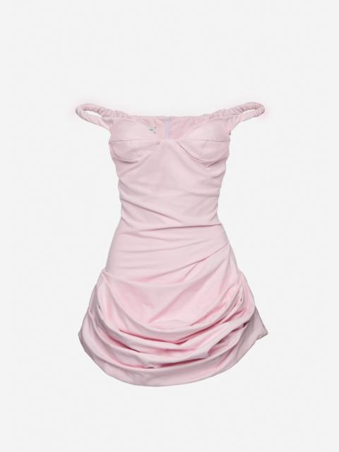 Off-shoulder bustier denim dress in pink