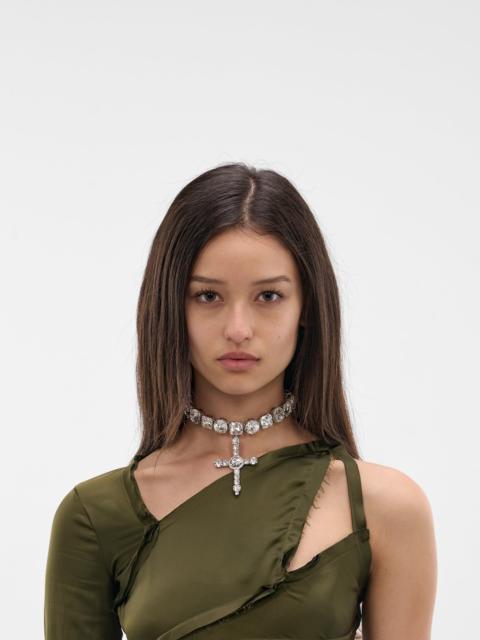 Silver Crystal Cross Choker
