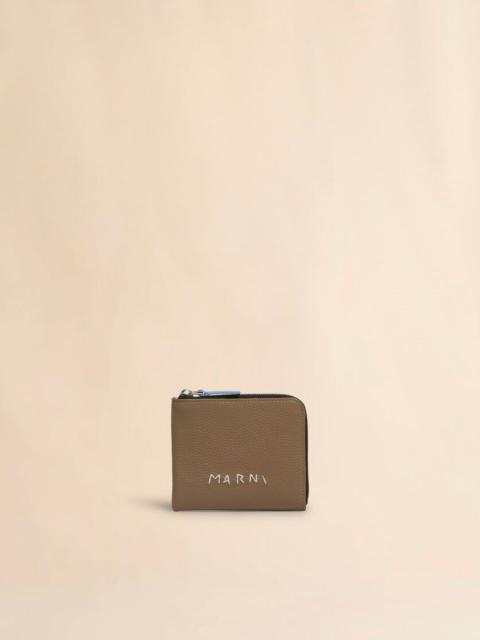 BROWN LEATHER ZIP-AROUND WALLET WITH MARNI MENDING