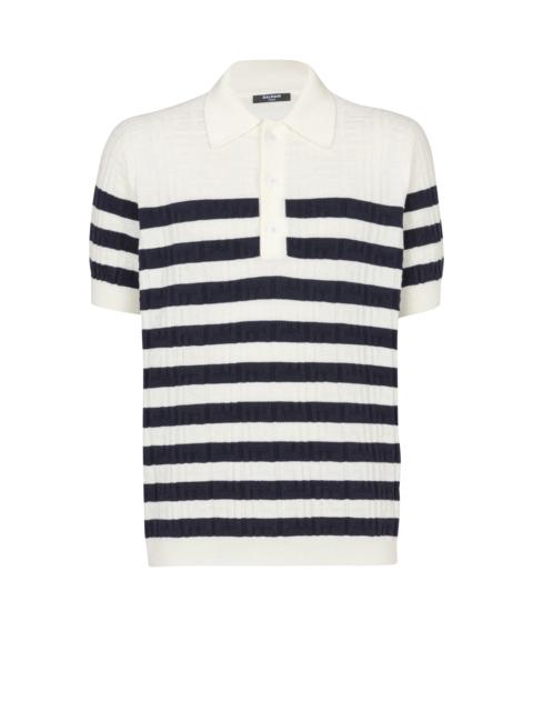 Striped knit polo shirt with monogram