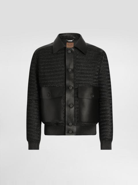 Leather and raffia mesh jacket