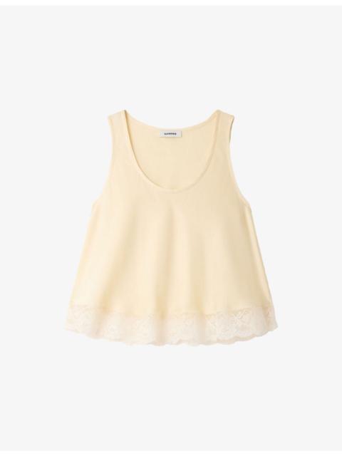 Sleeveless Lace-Trim Satin Top