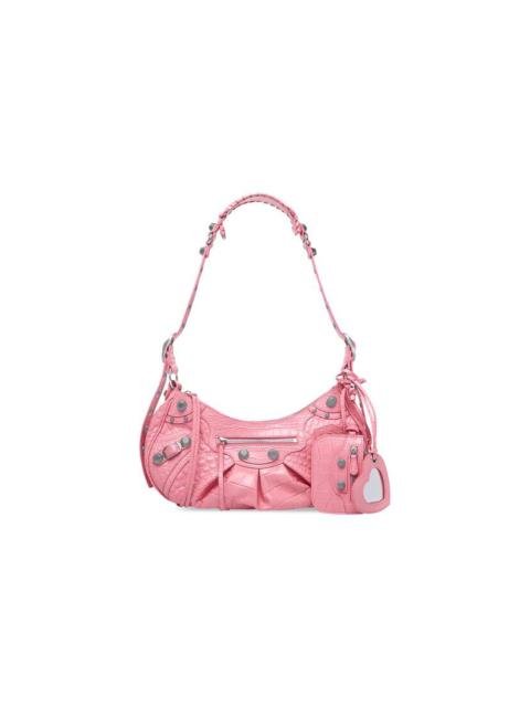 Women's Le Cagole Small Shoulder Bag Crocodile Embossed in Pink