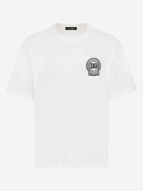 Cotton T-shirt with logo embroidery print