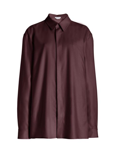 Nicolas Shirt in Deep Bordeaux Wool Twill