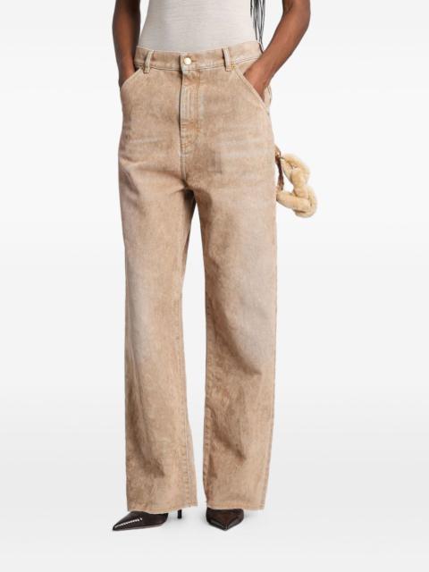 side-embellishment bleached wide-leg jeans