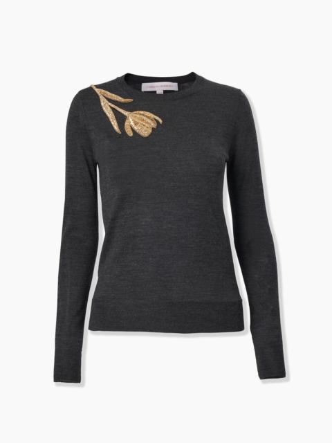 Tulip-Embroidered Merino-Silk Sweater