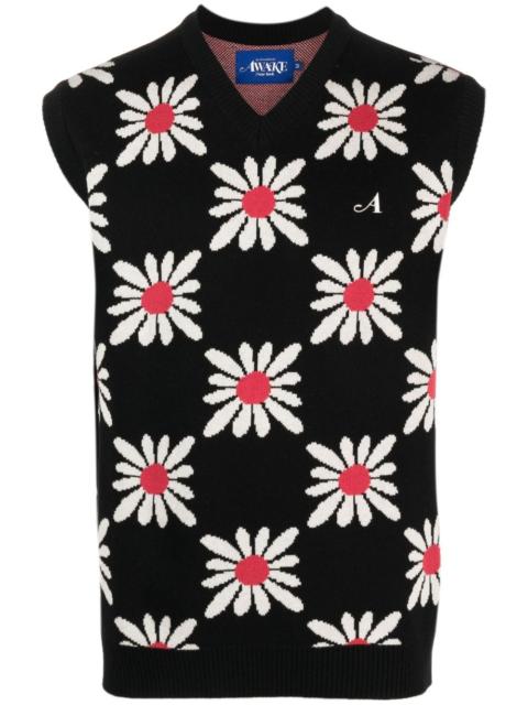 floral-print knitted vest