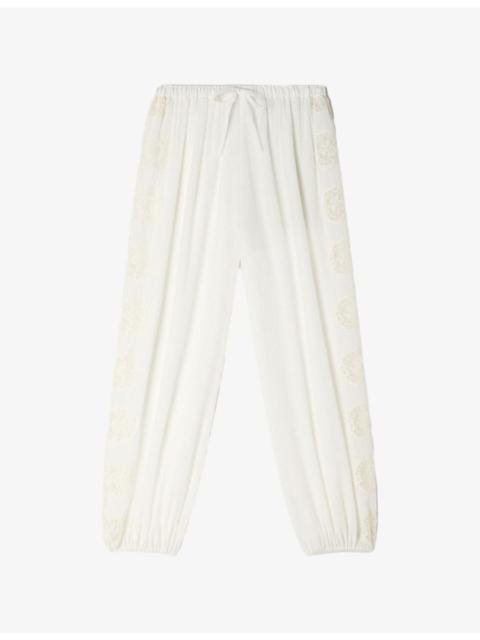 Wide-Leg Crinkled Woven Trousers
