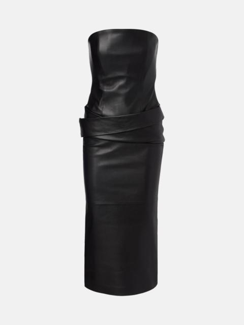 Strapless leather midi dress