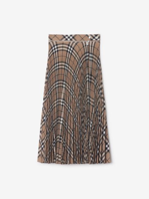 Pleated Check Wool Blend Skirt