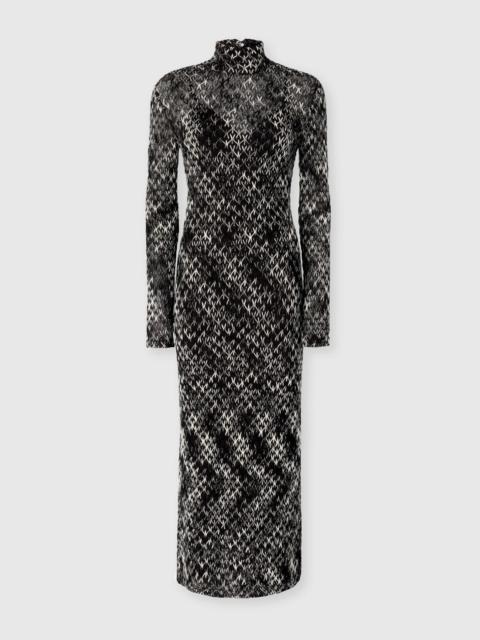 High-Neck Long Dress in Flame Lace