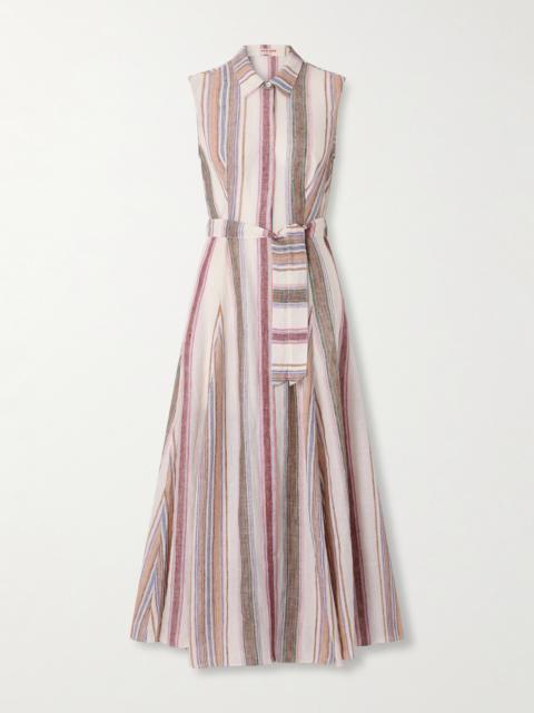 Milarda Belted Striped Linen Midi Dress